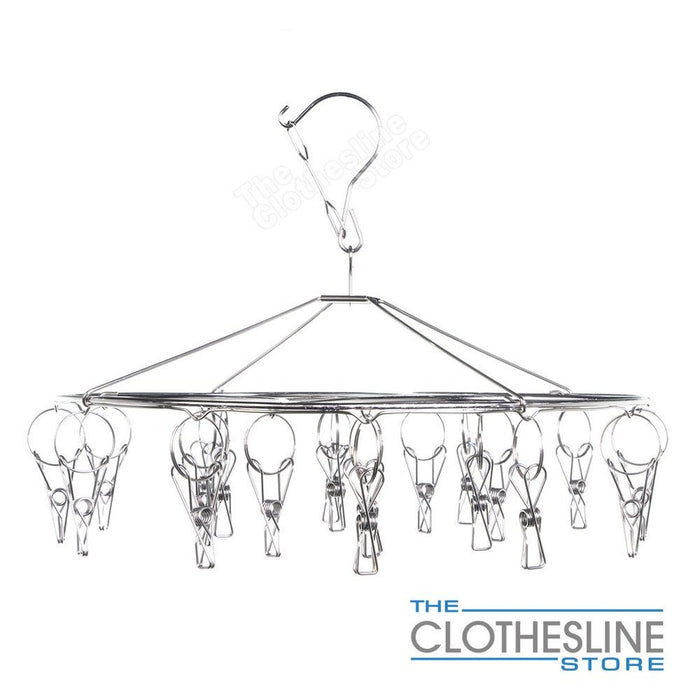 Enviro Pegs round sock hanger suitable for indoor clothes drying featuring 316 marine grade stainless steel pegs.