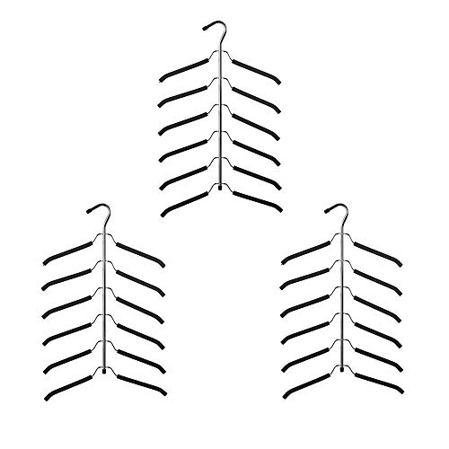 JOANNA'S HOME Friction Blouse Tree Hangers Space Saving Hangers Clothes Organizer - 6 Layer Black Chrome Closet Clothes Hanger - 3 Pack