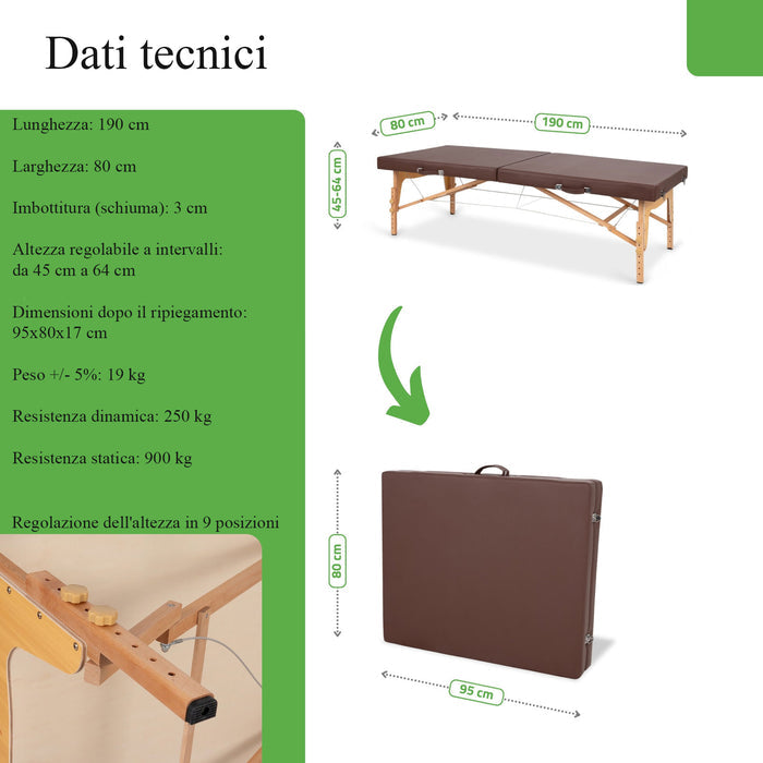 Lettino da massaggio in legno pieghevole NIRO 80 PU K835