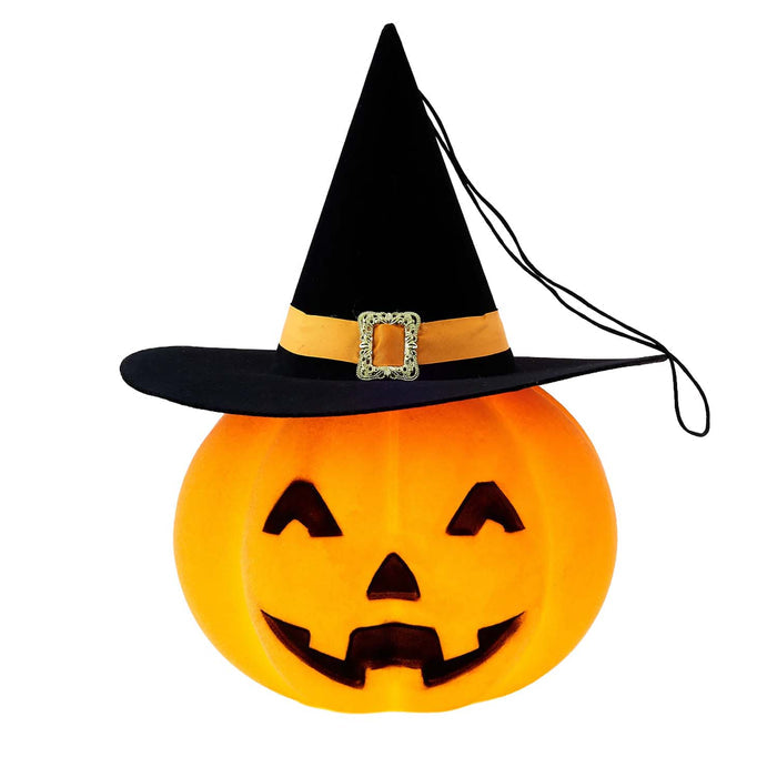 Lighted Hanging Pumpkin with Witch Hat and Adapter - 27" Tall from the 2026 Moonlight Masquerade Halloween collection at Roger's Gardens