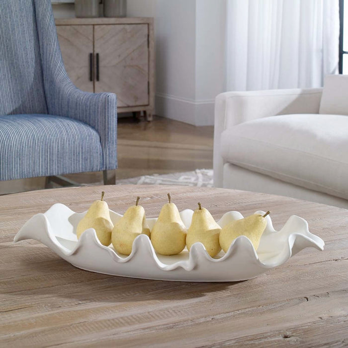 Long White Ruffled Bowl