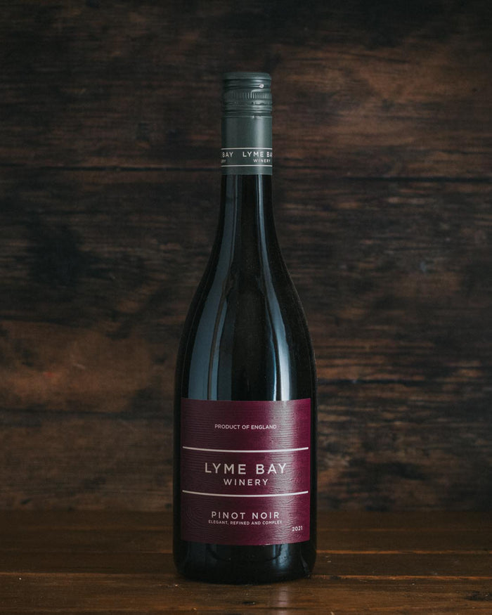 A bottle of Lyme Bay Pinot Noir.