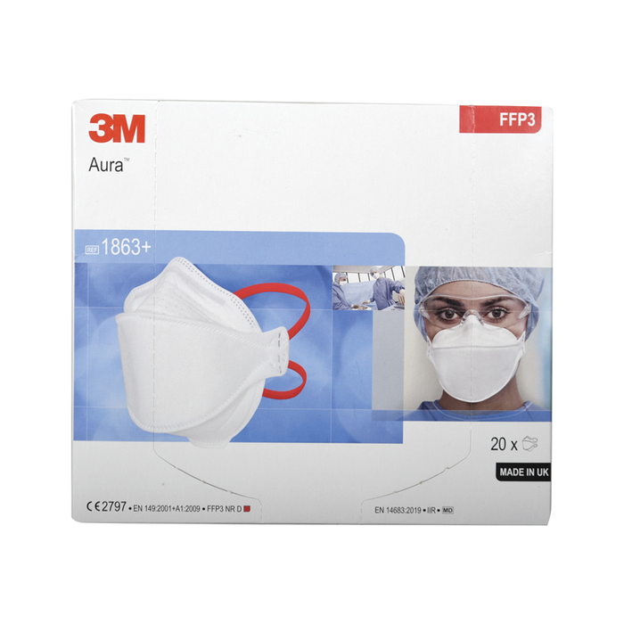 Mascherina respiratoria FFP3 IIR 3M AURA 1863 senza valvola (conf. 20 pz.)