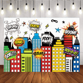 Mocsicka Cityscape Super City Hero Building Backdrop for  Kids Birthday Party