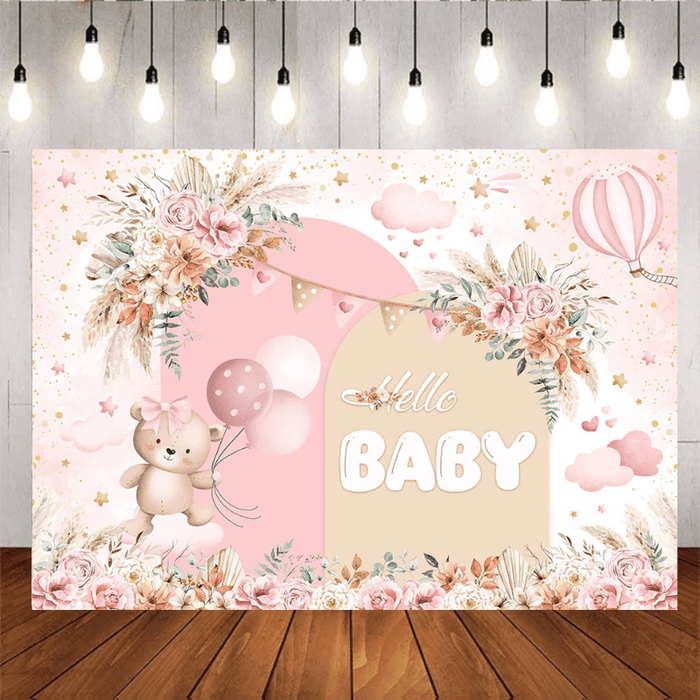 Mocsicka Pink Boho Floral Girl Baby Shower Party Backdrop