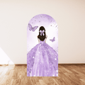 Mocsicka Princess Glitter Purple Skirt Butterfly Birthday Party Double-printed Arch Cover Backdrop