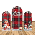 Mocsicka Red Buffalo Plaid Christmas Tree Snowman Merry Christmas Double-printed Arch Cover Backdrop