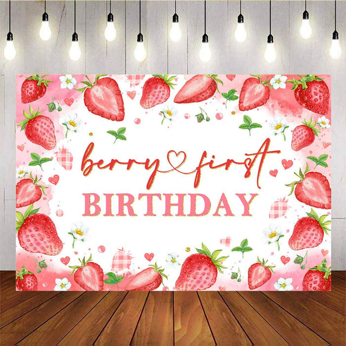 Mocsicka Sweet Strawberry Happy Birthday Backdrop