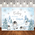 Mocsicka Winter Penguin Baby Shower Backdrop for Boy Baby It's Cold Outside
