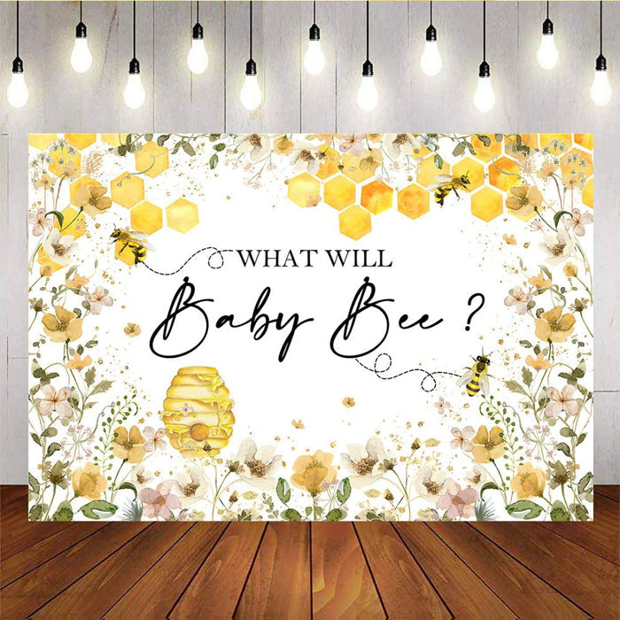 Mocsicka Yellow What Will Baby Bee Baby Shower Party Backdrop