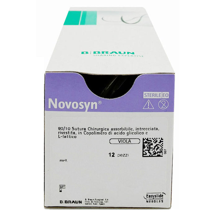 Novosyn suture assorbibili in poliglactina 910, ago 3/8 19mm, USP 3/0 - filo viola 70 cm (conf. 12 pz.)