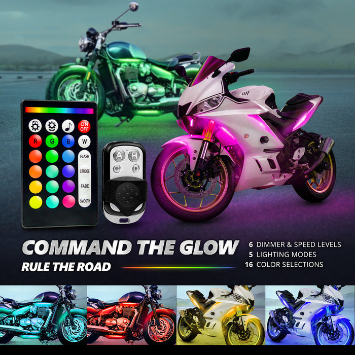 OPT7 12PCS RGB Motorcycle LED Strip Lights Kit with APP Control - Brake - Turn Signals