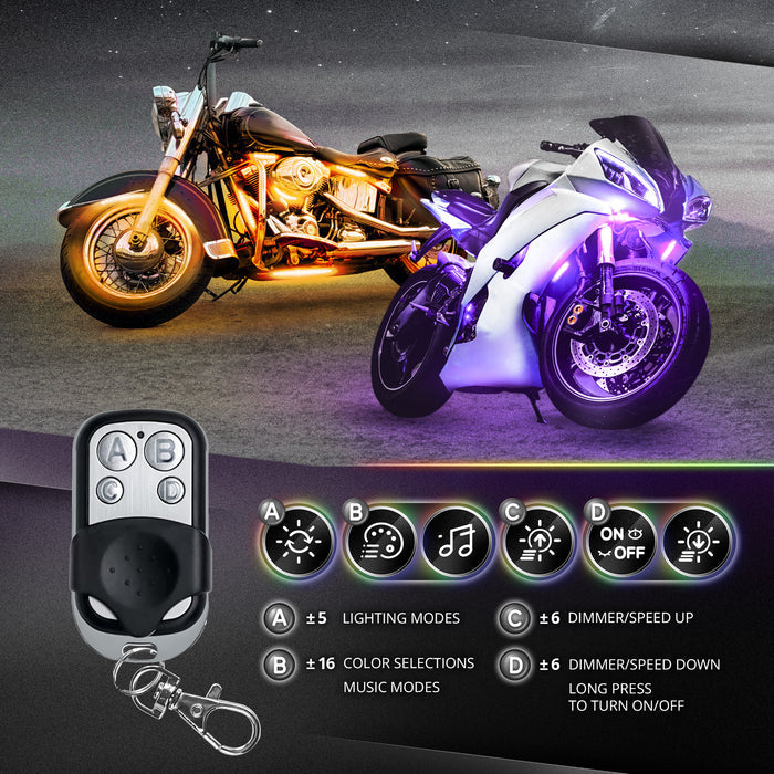 OPT7 12PCS RGB Motorcycle LED Strip Lights Kit with APP Control - Brake - Turn Signals