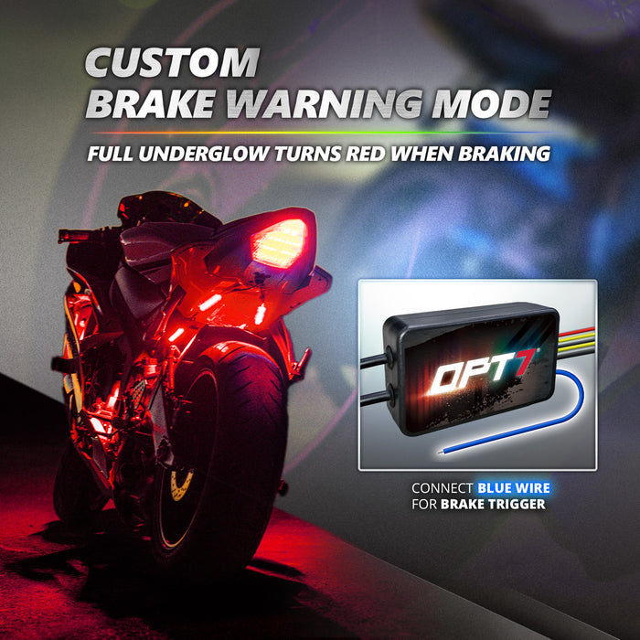 OPT7 12PCS RGB Motorcycle LED Strip Lights Kit with APP Control - Brake - Turn Signals