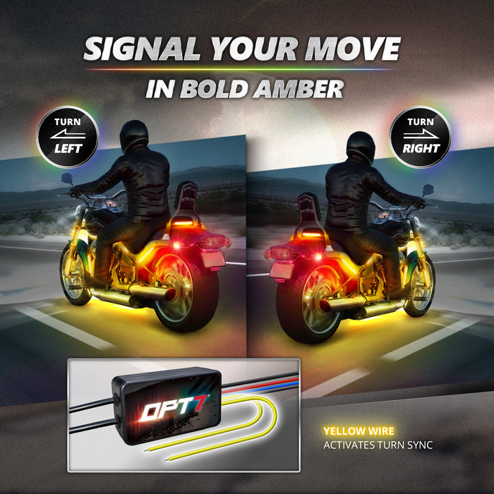 OPT7 12PCS RGB Motorcycle LED Strip Lights Kit with APP Control - Brake - Turn Signals
