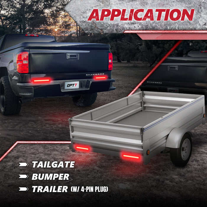 OPT7 15" LED Trailer Tail Light Bar 2-Pack Waterproof Red Turn Signal, Brake, DRL for Utility Truck RV