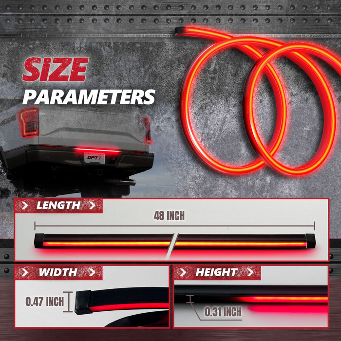OPT7 48" Flexible LED Third Brake Light Strip Red Waterproof DRL High Mount Stop for Truck SUV Van RV