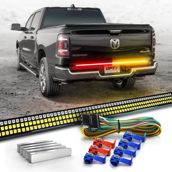 OPT7 60" Triple LED Tailgate Light Bar for Ford F150 and RAM 15-25 with Hardwire Kit and Magnets