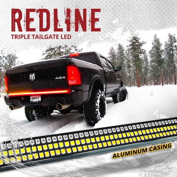OPT7 60" Triple LED Tailgate Light Bar for Ford F150 and RAM 15-25 with Hardwire Kit and Magnets