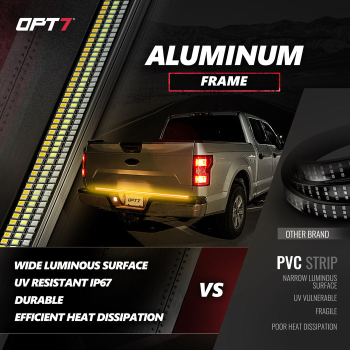 OPT7 60" Triple LED Tailgate Light Bar for Ford F150 and RAM 15-25 with Hardwire Kit and Magnets
