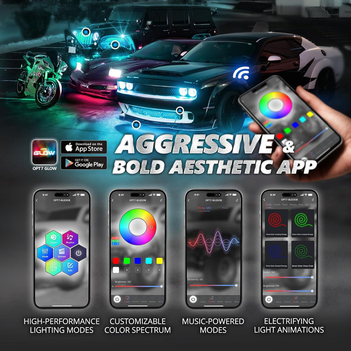 OPT7 GLOW RGB Control Box for Underglow, Rock Lights, Halo, Grille, Wheel Well, Motorcycle, Golf Cart, Boat, Engine Bay