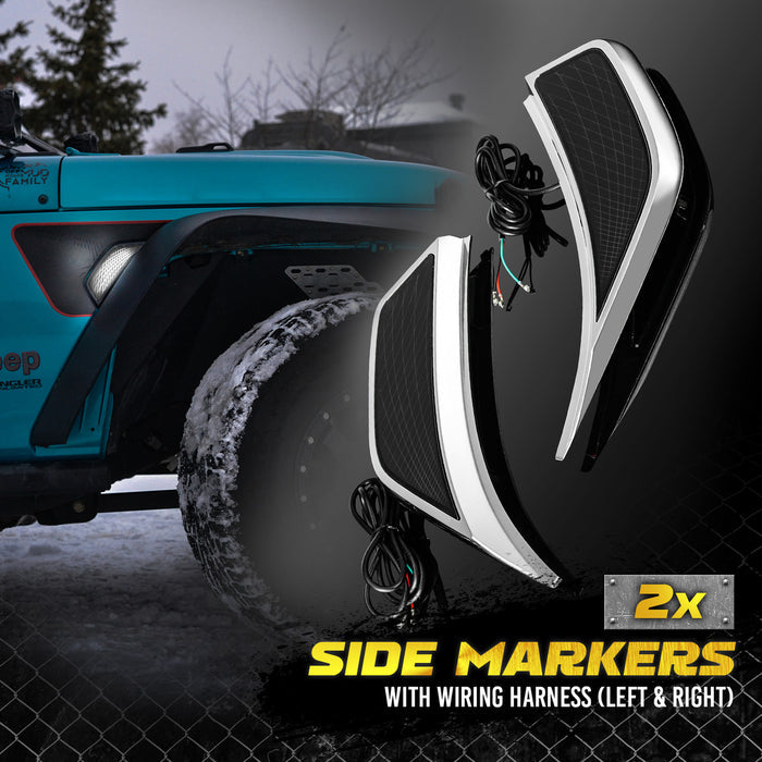 OPT7 LED Side Marker for Jeep Wrangler JL & Gladiator JT 18-23 w- Amber Sequential Turn Signal, White Running Light
