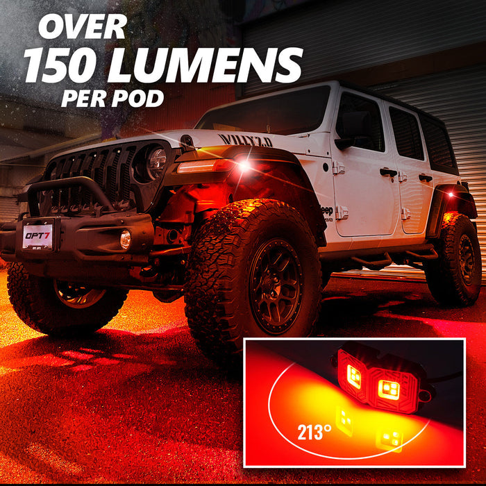 OPT7 Photon RGB 8PCS LED Rock Light w-Magnet Wide Angle Underglow Neon Lighting Kit