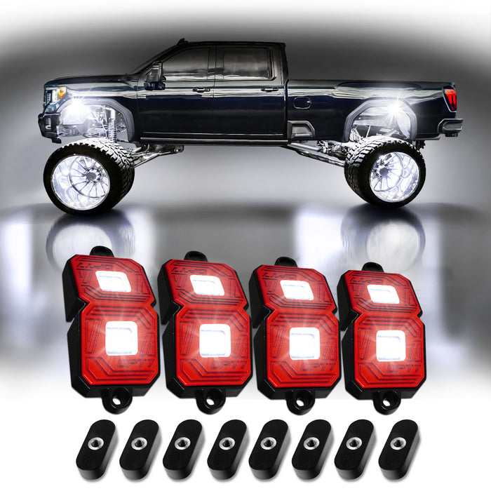 OPT7 Photon White 4PCS LED Rock Light w-Magnet Wide Angle Underglow Neon Lighting Kit