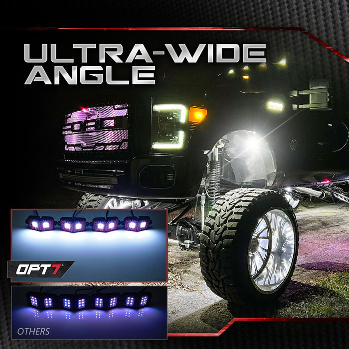 OPT7 Photon White 4PCS LED Rock Light w-Magnet Wide Angle Underglow Neon Lighting Kit