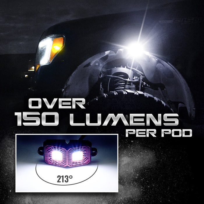 OPT7 Photon White 4PCS LED Rock Light w-Magnet Wide Angle Underglow Neon Lighting Kit