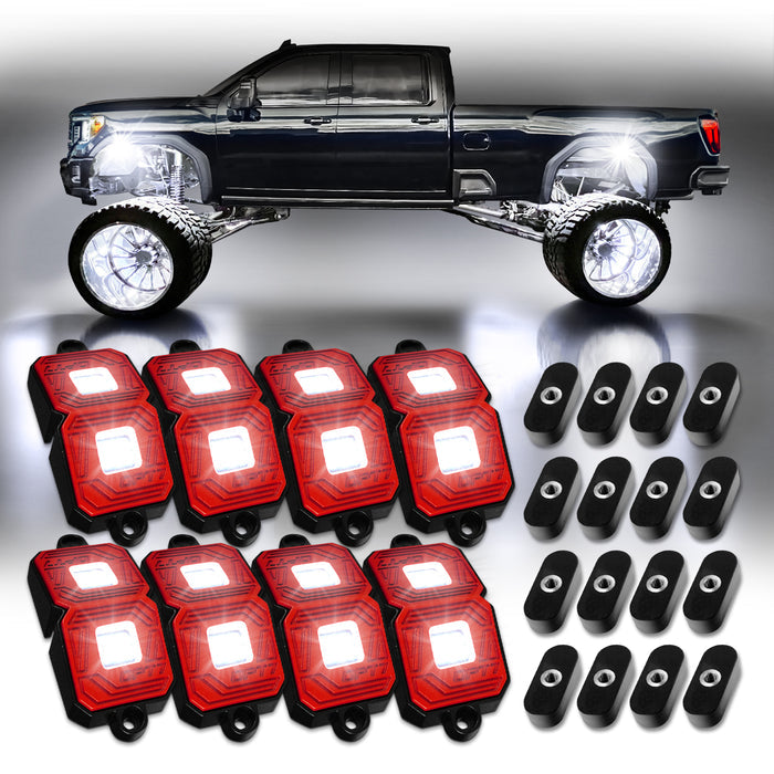 OPT7 Photon White 8PCS LED Rock Light w-Magnet Wide Angle Underglow Neon Lighting Kit