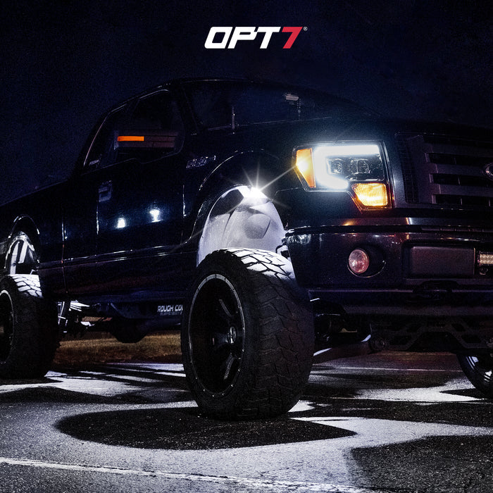 OPT7 Photon White 8PCS LED Rock Light w-Magnet Wide Angle Underglow Neon Lighting Kit