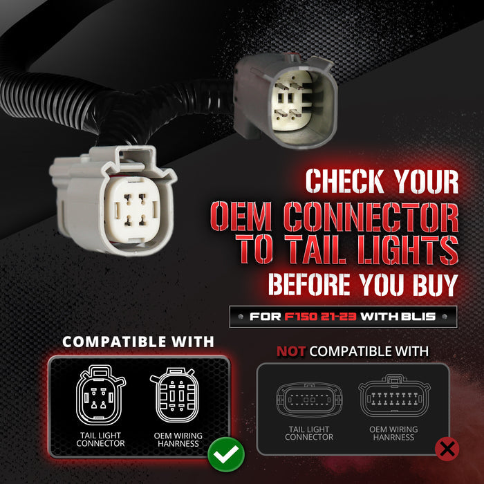 OPT7 Redline Easy Connect Tail Light Harness for F150 21–23 with Halogen and BLIS