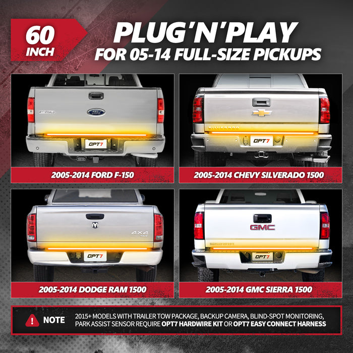 OPT7 Redline Triple Tailgate Light Bar 60" Bundle with Sidekick Sequential Running Board Light LED Strip Kit