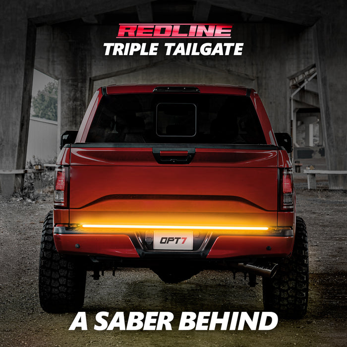 OPT7 Redline Triple Tailgate Light Bar 60" Bundle with Sidekick Sequential Running Board Light LED Strip Kit