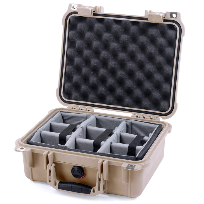 Pelican 1400 Case - Desert Tan - Padded Microfiber Dividers / Convolute Lid Foam