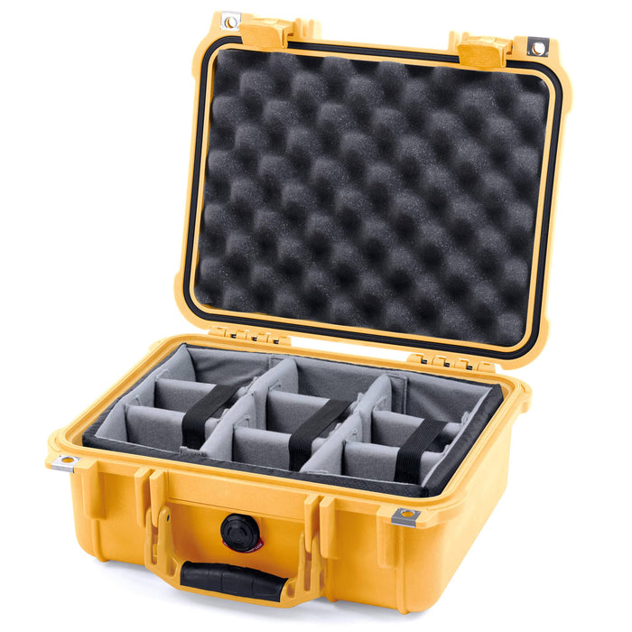 Pelican 1400 Case - Yellow - Padded Microfiber Dividers / Convolute Lid Foam