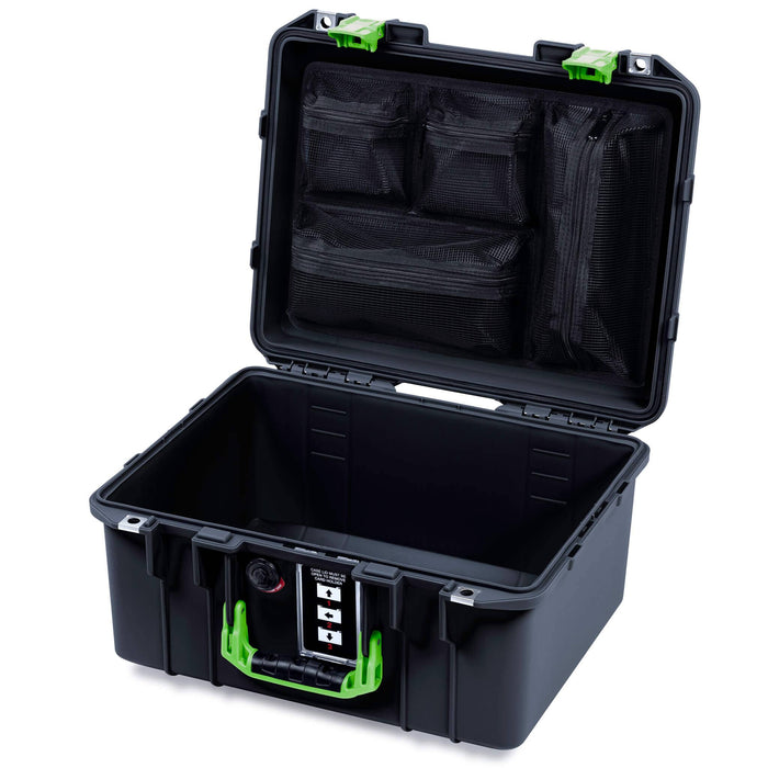 Pelican 1507 Air Case, Black with Lime Green Handle & Latches ColorCase