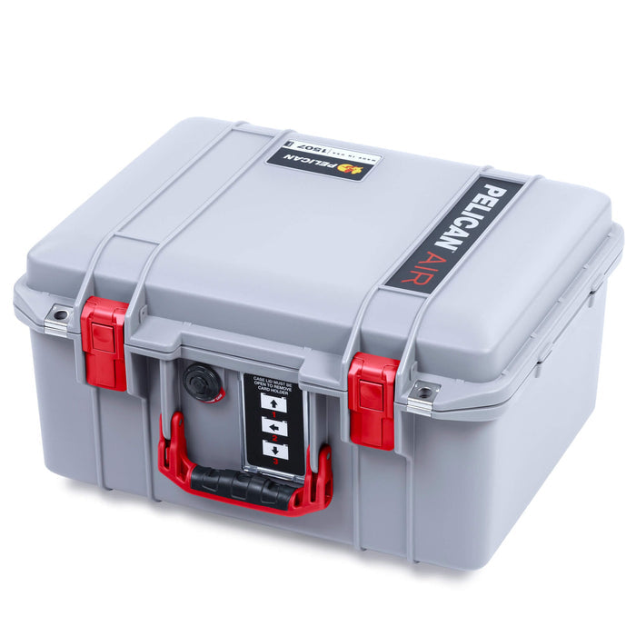 Pelican 1507 Air Case, Silver with Red Handle & Latches ColorCase