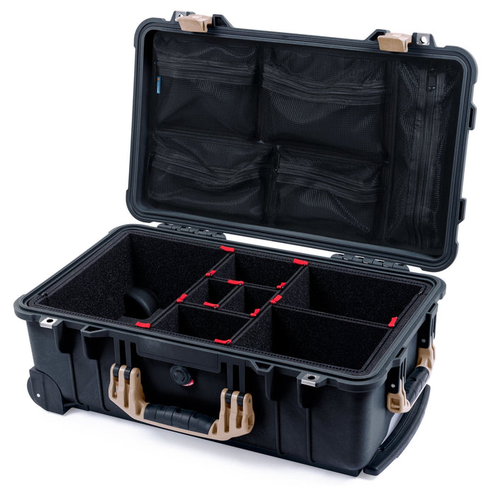 Pelican 1510 Case - Black & Desert Tan - TrekPak Divider System / Mesh Lid Organizer