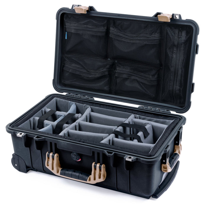 Pelican 1510 Case - Black & Desert Tan - Padded Microfiber Dividers / Mesh Lid Organizer