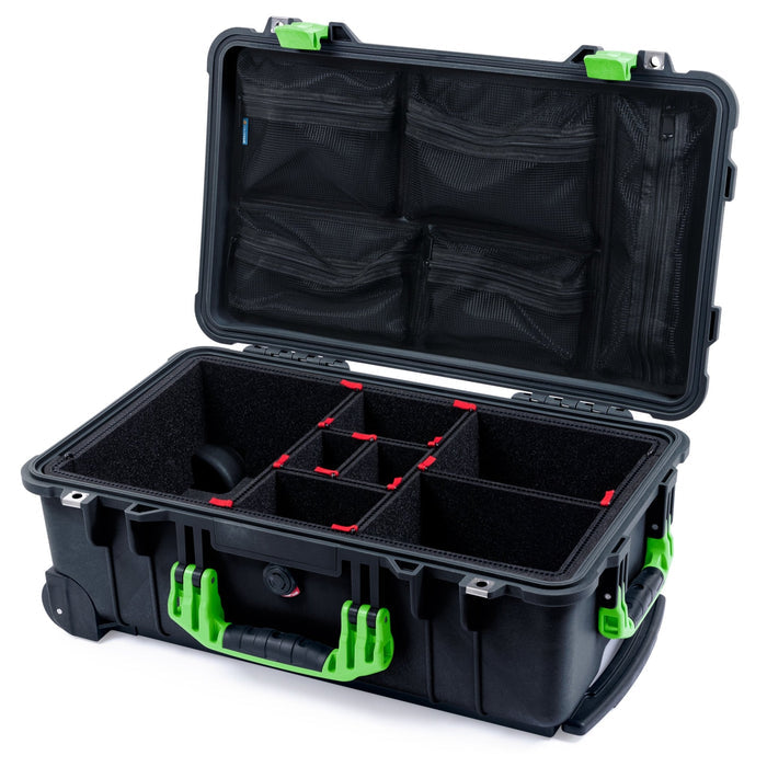 Pelican 1510 Case - Black & Lime Green - TrekPak Divider System / Mesh Lid Organizer