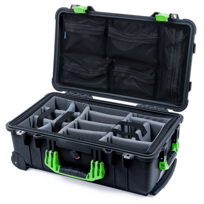 Pelican 1510 Case - Black & Lime Green - Padded Microfiber Dividers / Mesh Lid Organizer