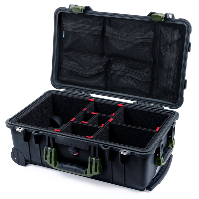 Pelican 1510 Case - Black & OD Green - TrekPak Divider System / Mesh Lid Organizer