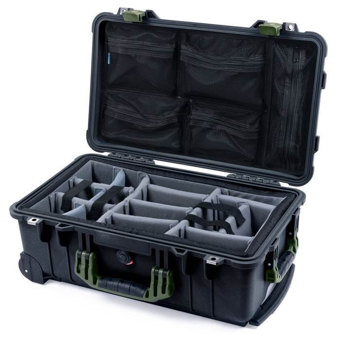 Pelican 1510 Case - Black & OD Green - Padded Microfiber Dividers / Mesh Lid Organizer