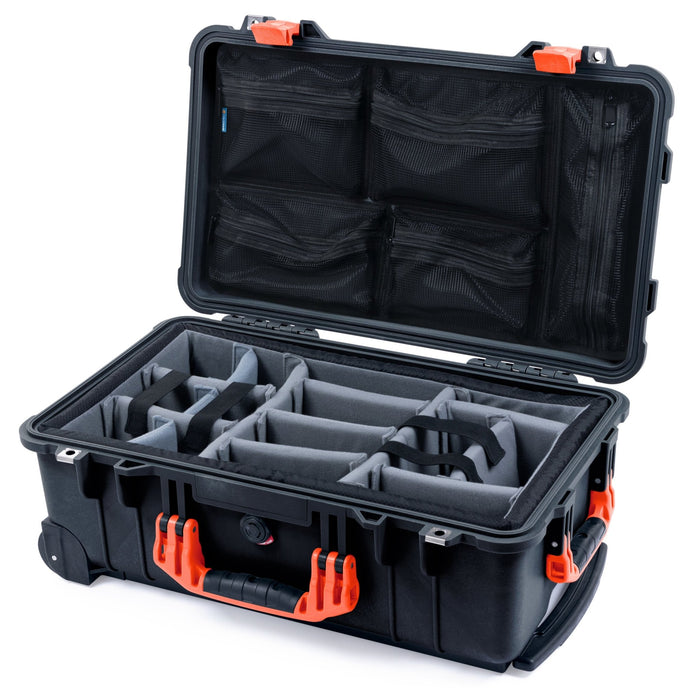 Pelican 1510 Case - Black & Orange - Padded Microfiber Dividers / Mesh Lid Organizer
