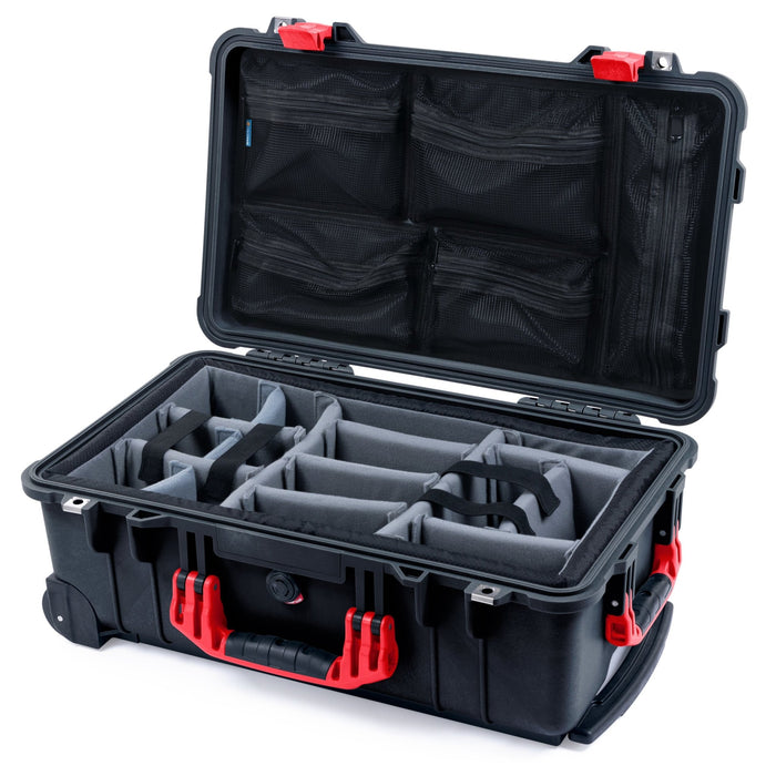 Pelican 1510 Case - Black & Red - Padded Microfiber Dividers / Mesh Lid Organizer