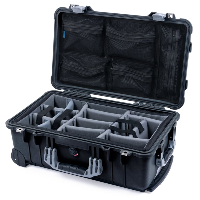 Pelican 1510 Case - Black & Silver - Padded Microfiber Dividers / Mesh Lid Organizer