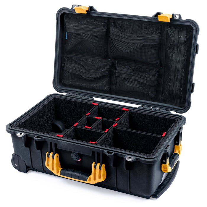 Pelican 1510 Case - Black & Yellow - TrekPak Divider System / Mesh Lid Organizer