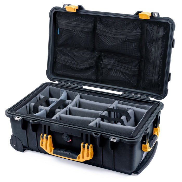 Pelican 1510 Case - Black & Yellow - Padded Microfiber Dividers / Mesh Lid Organizer